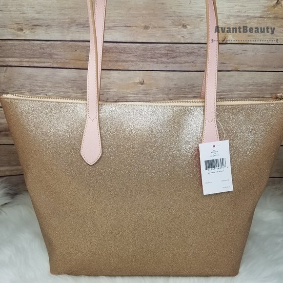 Kate Spade Joeley Glitter Rose Gold Tote New - Picture 7 of 9